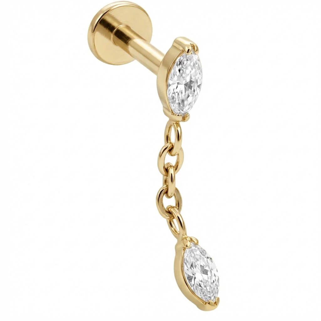 Titane Labret Double Marquise et Chaîne Filetage Interne - Image 3