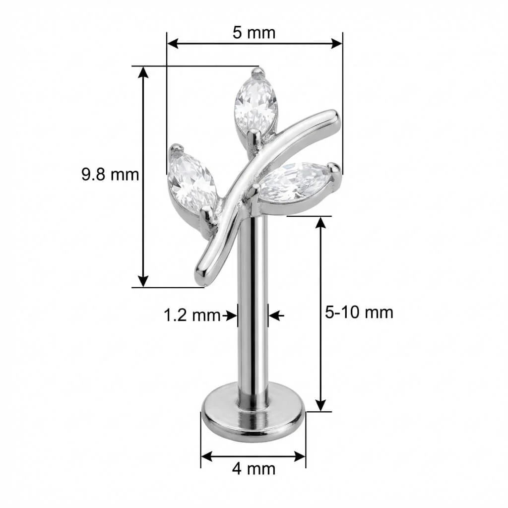 Titane Labret Branche Courbée Cristaux Marquise Filetage Interne - Image 2