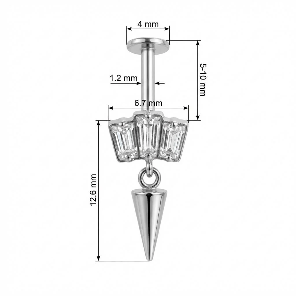 Titane Labret Trio Baguette Et Pendentif Pointe Filetage Interne - Image 2