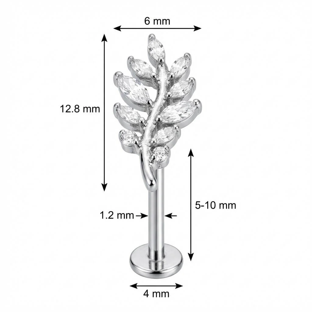 Titane Labret Branche Fougère Courbée Cristaux Filetage Interne - Image 2