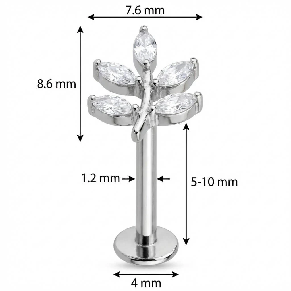 Titane Labret Branche Feuilles Cristal Marquise Filetage Interne - Image 2